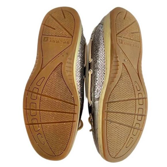 Sperry Silver Sparkle Angelfish Boat Shoe Casual Slip On Flats Size 8.5 Preppy - Picture 6 of 7